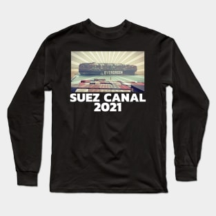 Suez Canal 2021 - EverGreen Ever Given Cargo Ship Retro Sunset Long Sleeve T-Shirt